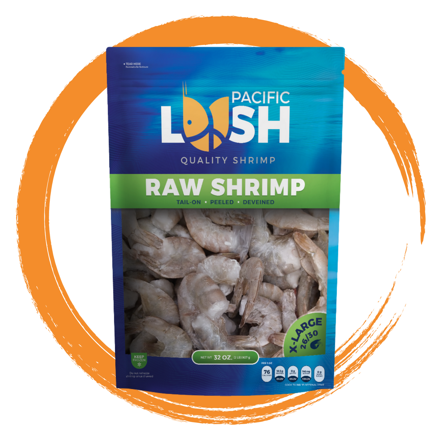 ExtraLarge 26/30 - Mexican Pacific White Shrimp Head-Less. 24 lbs case.